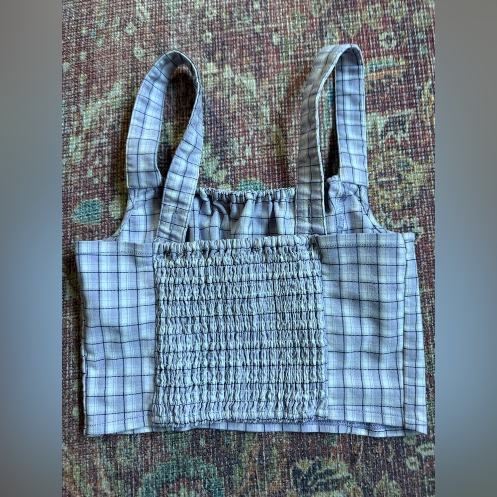 Hollister Small Purple Plaid Sleeveless Smocked Crop Top - Picture 7 of 8